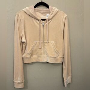 NWT Hollister Velour Velvet Tan Full Zip-Up Cropped Hoodie Size Large